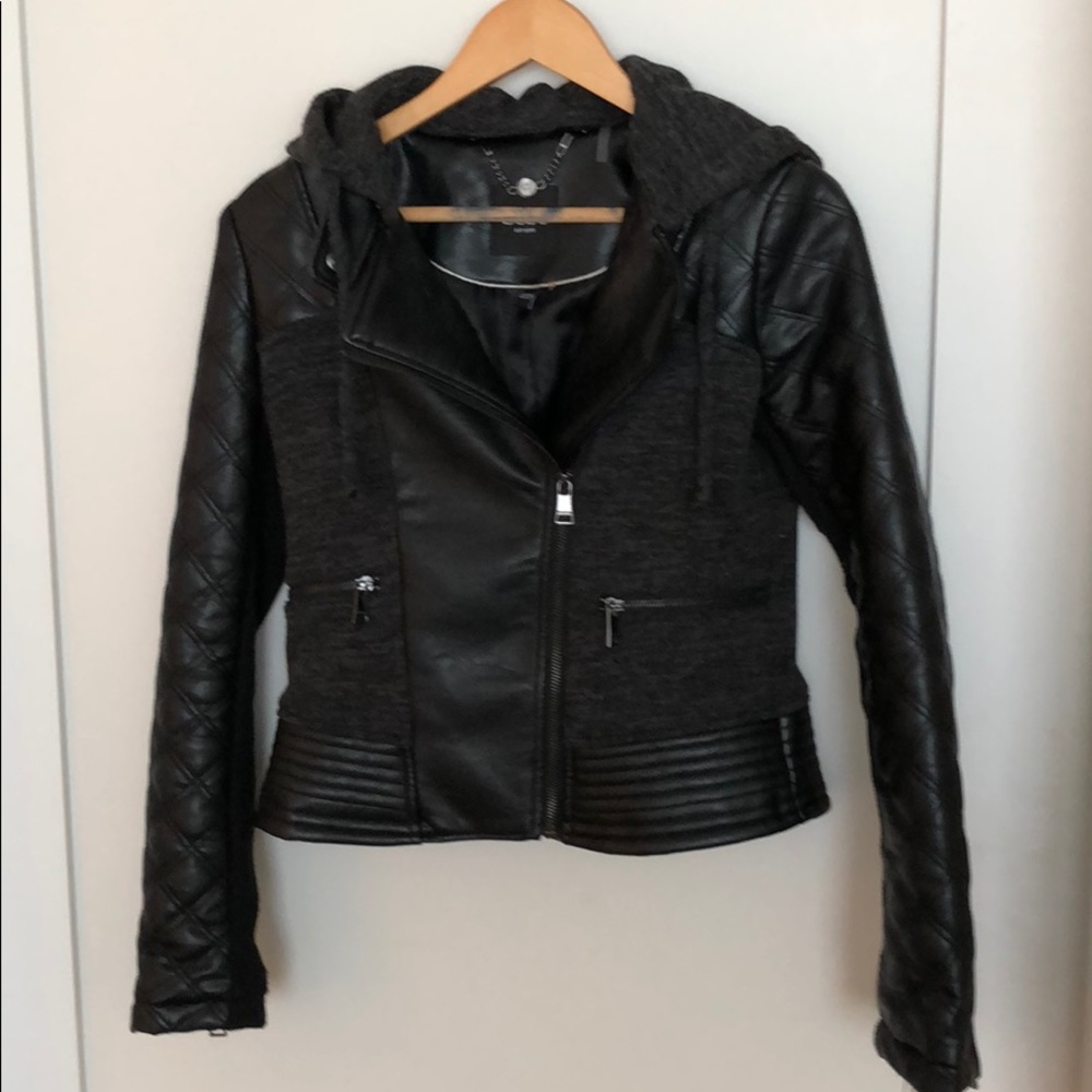 Bebe synthetic leather jacket with attachable hood